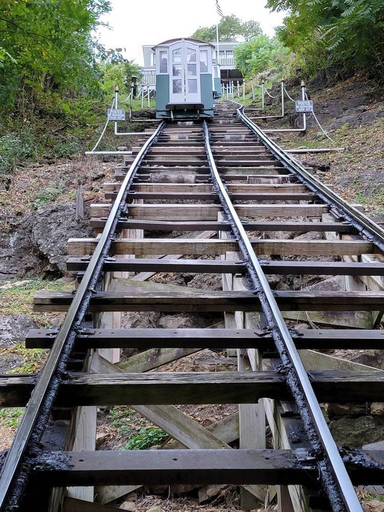 The world's shortest steepest railroad is the Fenelon Place Elevator in Dubuque Iowa