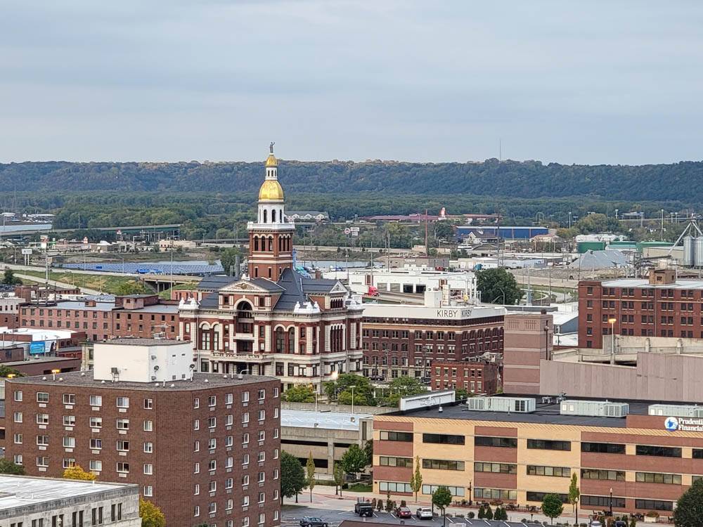 View of downtown Dubuque Iowa from the top of the Fenelon Place Elevator