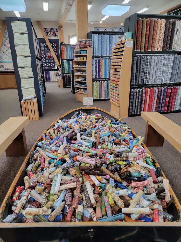 Boat full of fabric at Lolly's in the Davis Mercantile.